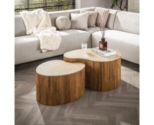 Salontafel set2 niervormig Nuovo travertin - Massief mango zand