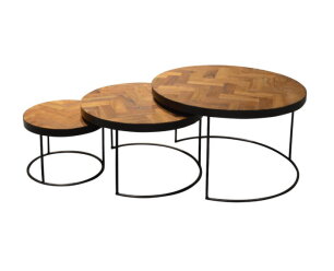 Salontafel set van 3 teak hout en metaal kopen? | Livingfurn Accent