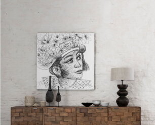 Wall Art Balinese girl Kadek,100x100 cm, Painting on canvas