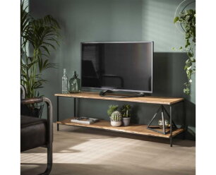 Industrieel TV-meubel massief acacia metaal naturel edge Slechts €249| Meubelplaats.nl