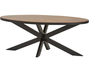 Eettafel Mangohout visgraat ovaal met metalen rand 240x105 cm | Meubelplaats