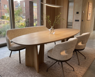 Eettafel Nina Deens ovaal massief eikenhout - Naturel - Japandi stijl - 200x100 cm