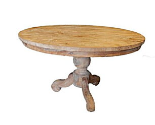 Boerentafel rond oud teakhout met bolpoot 140 cm