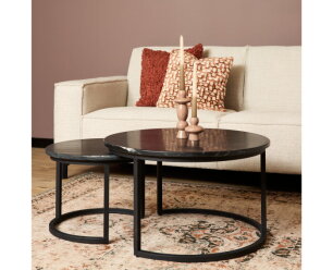 Salontafel Nova | Set van 2 | Rond | Zwart marmer