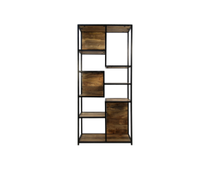 Open vakkenkast Levels - 78x35x178 - Naturel/zwart - Mangohout/ijzer