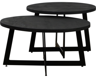 Salontafel Amir set van 2 rond mangohout - zwart