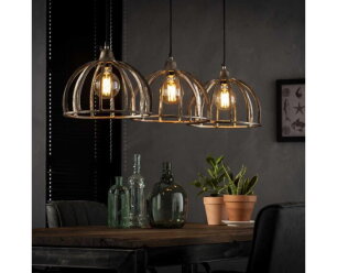 Hanglamp 3xØ30 ribben zandgegoten alu. - Antiek Nikkel