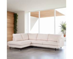 Hoekbank Caspian Links By-Olaf – Stof Fjord Beige ribstof – Metalen Poten – 3-zits Hoekbank - 264x186 cm