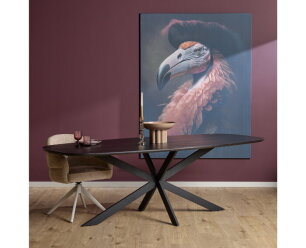 Eiken eettafel Ferris Deens ovaal 240x110 cm &ndash; Massief Europees eiken - metalen kruispoot - Zwart