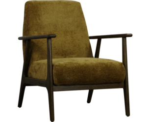 Fauteuil Fenna stof Stella Brandy 127 bruin met houten armleuningen
