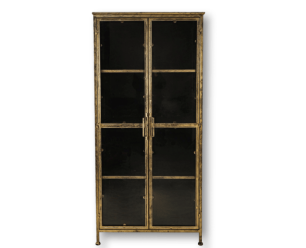 Vitrinekast Fletcher - 80x40x180 - Antique Gold - Metaal/glas