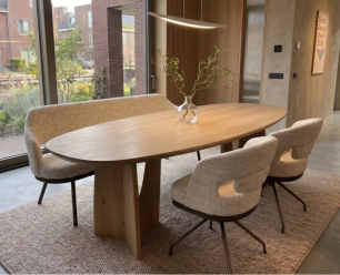 Eettafel Nina Deens ovaal massief eikenhout - Naturel - Japandi stijl - 300x130 cm