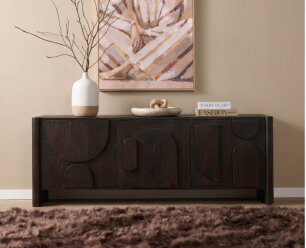 TV meubel Zana 150x40x55 cm - Japandi stijl - Mangohout - Bruin