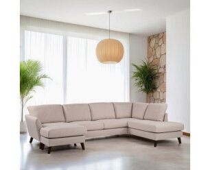 U-bank Lexington Rechts By-Olaf – Stof Inari 22 Beige – Houten Poten – Royale Hoekbank – 310 x 196 cm