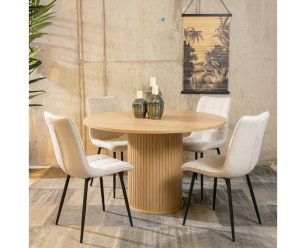 Combideal Eetkamerset: Ronde eettafel Nola eiken naturel 120 cm met 4 Lucille eetkamerstoelen - scandinavisch - Beige