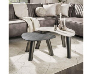 Salontafel set/2 organisch Twin - 3D ceramic mix travertine