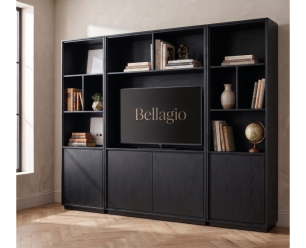 Bellagio Cinewall - Tv-boekenkast - Eikenfineer - Intense black zwart - 300x42x215 cm