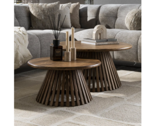 Salontafel Tweak cone rond set van 2 - mangohout - Naturel - 80x80x40 cm