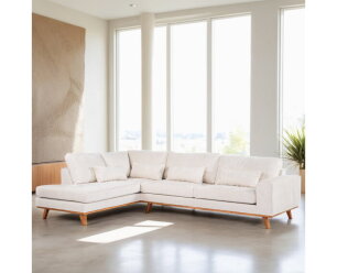 Hoekbank Avelon Links By-Olaf – Stof Loris Champagne – Houten Poten – 3-zits met hoek links – 292 x 202 cm