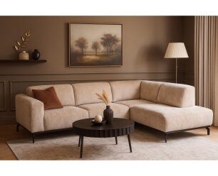 Meubelplaats Hoekbank Avani met ottomane rechts - Beige &ndash; 256x188x77 cm &ndash; Modern