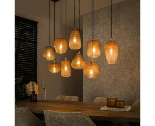 Hanglamp 5+4 dot pattern - Amber color glas