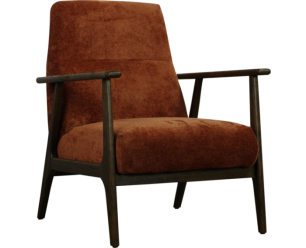 Fauteuil Fenna stof Stella Hazel 96 bruin met houten armleuningen