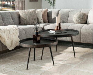 Salontafel Vera Set van 2 Metallic rond - Zwart