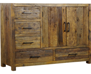 Dressoir Brent gerecycled hout naturel - 120 x 40 x 85 cm - 2 deuren en 5 lades