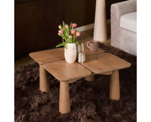 Salontafel Vona vierkant - Lichtbruin - 80x80x36 cm - Japandi