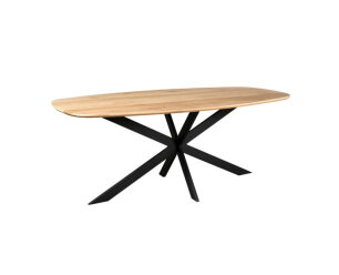 Eiken eettafel Ferris Deens ovaal 180x90 cm – Massief Europees eiken - metalen kruispoot - Naturel