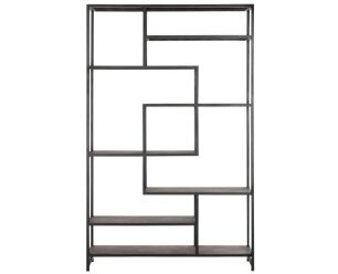Bookrack Harmony,190x120x35 cm, black powder coated frame with carlitto charcoal recycled leather