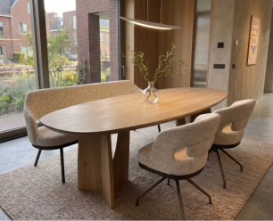 Eettafel Nina Deens ovaal massief eikenhout - Naturel - Japandi stijl - 260x120 cm