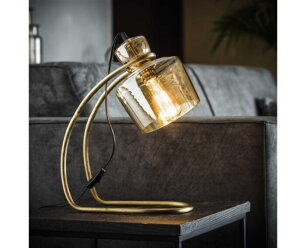 Tafellamp sledepoot amber glas - Brons antiek