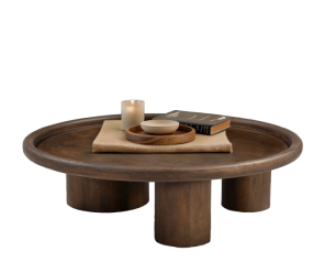 Salontafel Marlot rond mangohout 110x110x31 cm - walnoot - Japandi