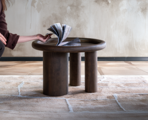 Salontafel Marlot rond mangohout 60x60x41 cm - walnoot - Japandi