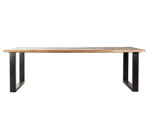 Eettafel massief mangohout zwart onderstel staal 160 x 90 cm