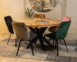 Eettafel Mangohout met 5 Beau stoelen kopen? | Meubelplaats.nl