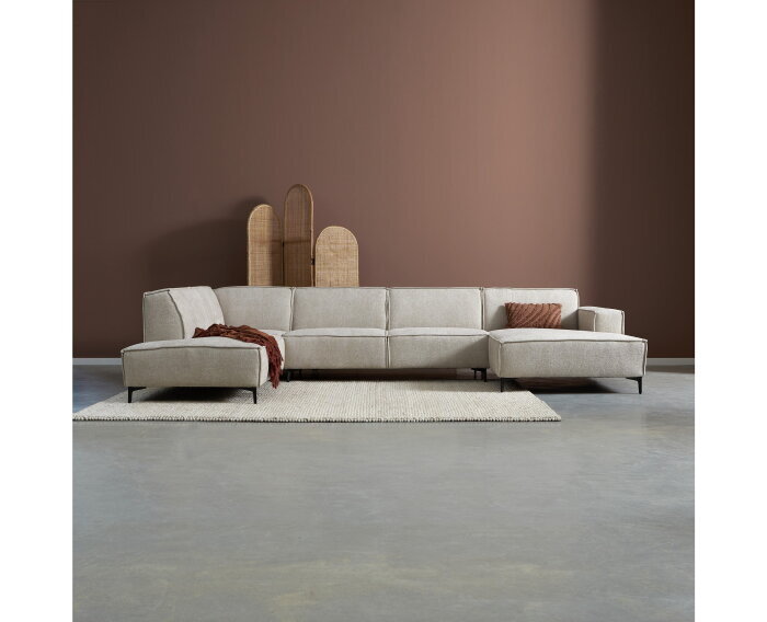 U-bank RIVER Hoekbank – Ottoman Links + 2,5-Zits + Chaise Longue rechts – Stof Majestic Beige – 368 cm