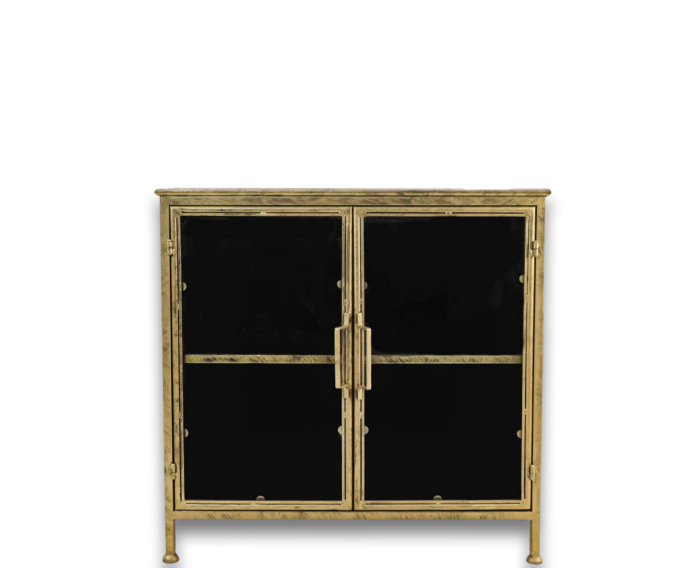 Vitrinekastje Fletcher - 93x42x90 - Antique Gold - Metaal/glas