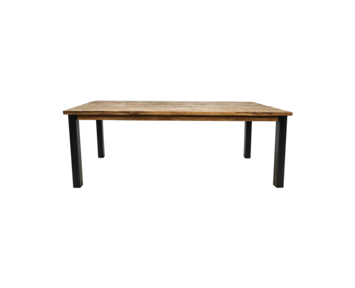 Eettafel Atlanta - 180x90x78 - Naturel/zwart - Rustiek oud teak/metaal