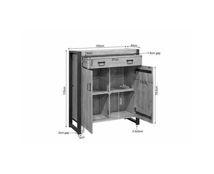 Kabinet kast Britt 100 cm mango metaal - Naturel | Meubelplaats