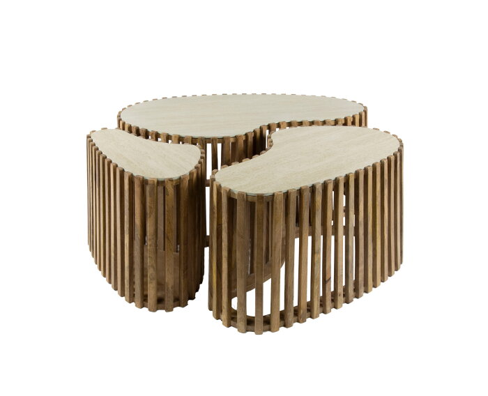 Salontafel Nuovo set van 3 organisch travertin keramiek - Beige