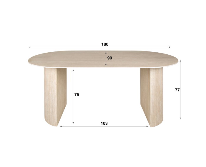 Eettafel Arch travertin keramiek ovaal 180x90 cm  - Beige - Japandi