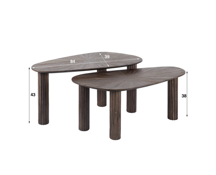 Salontafel set/2 hoekvormig Maya teak - Teak rust brown