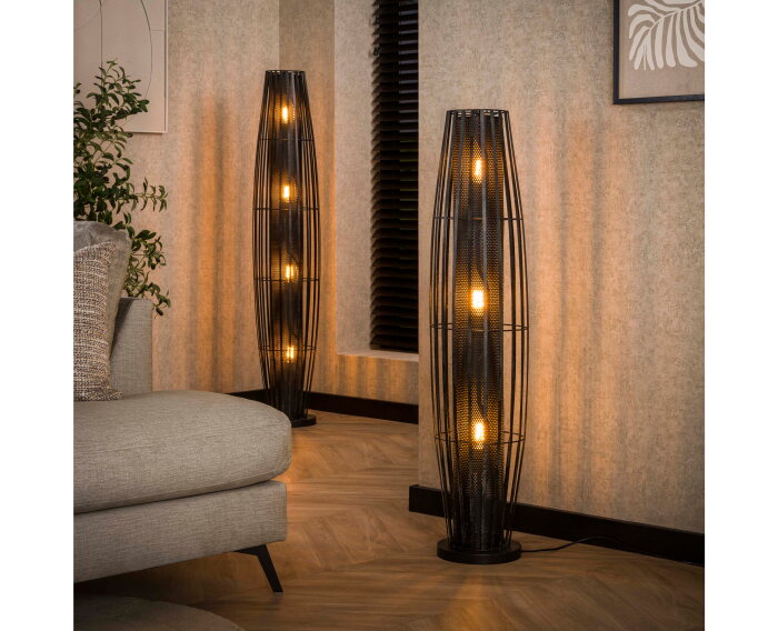 Vloerlamp 120 3L cylinder mesh - Charcoal