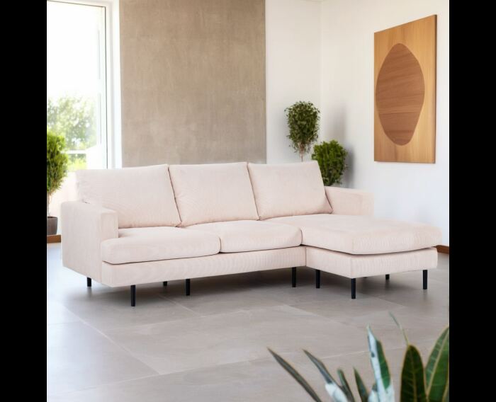By-Olaf Hoekbank Caspian met Chaise Longue - hoek links/rechts - Ribstof fjord Beige – 218x152 cm