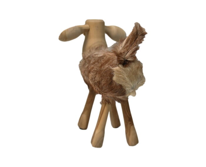 Schaap Shawn klein - 32x14x32 - Wit/bruin/naturel - Teak/geitenhuid