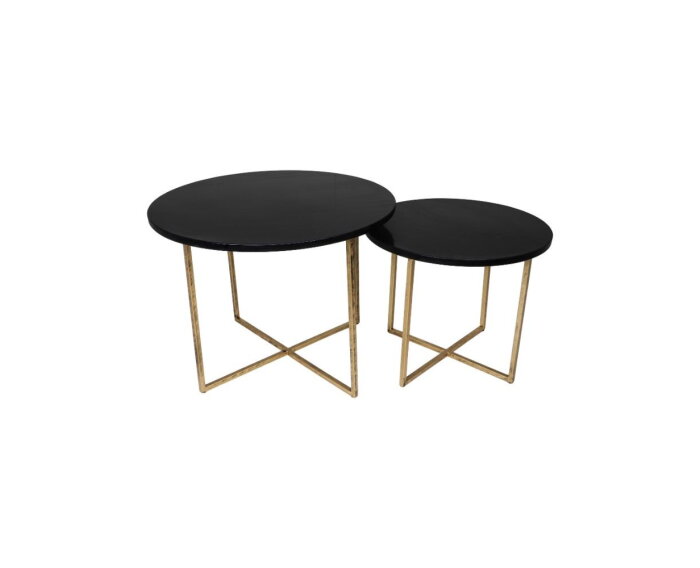 Ronde Salontafel - ø61x45/ø46x39 - zwart marmer - goud - set van 2