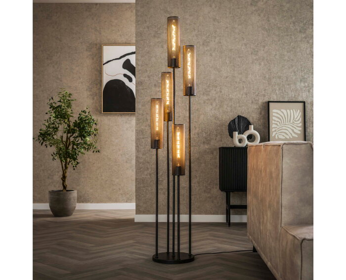 Vloerlamp 5L getrapt tube mesh - Artic zwart