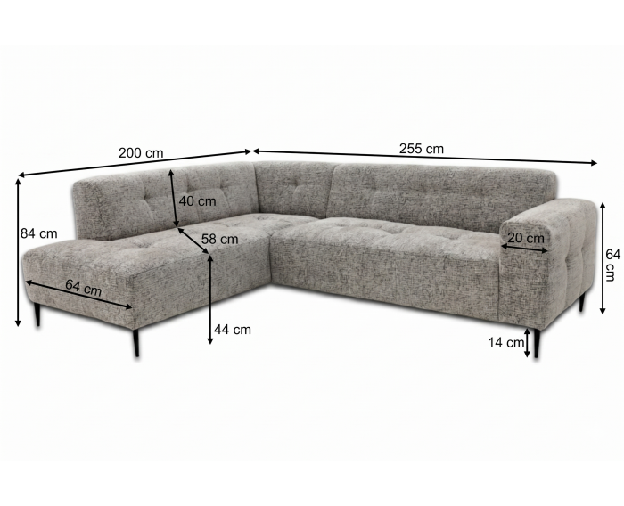 Hoekbank Viano Links stof Bella 15 Donkergrijs gem&ecirc;leerd - 255x200x84 cm - modern